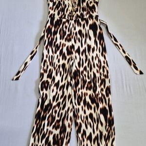 BOLD elements Leopard-Print Wide-Leg Jumpsuit in Cream and Brown